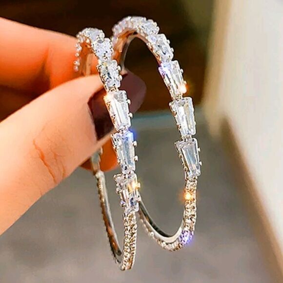 Women's Hoop Diamond 💎 Earrings Jewelry - 925 Women's Diamond 💎 Hoop Earrings